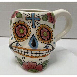 Maxcera 3D Ceramic Sugar Skull Mug Day of the Dead Floral Ceramic 20oz - EUC
